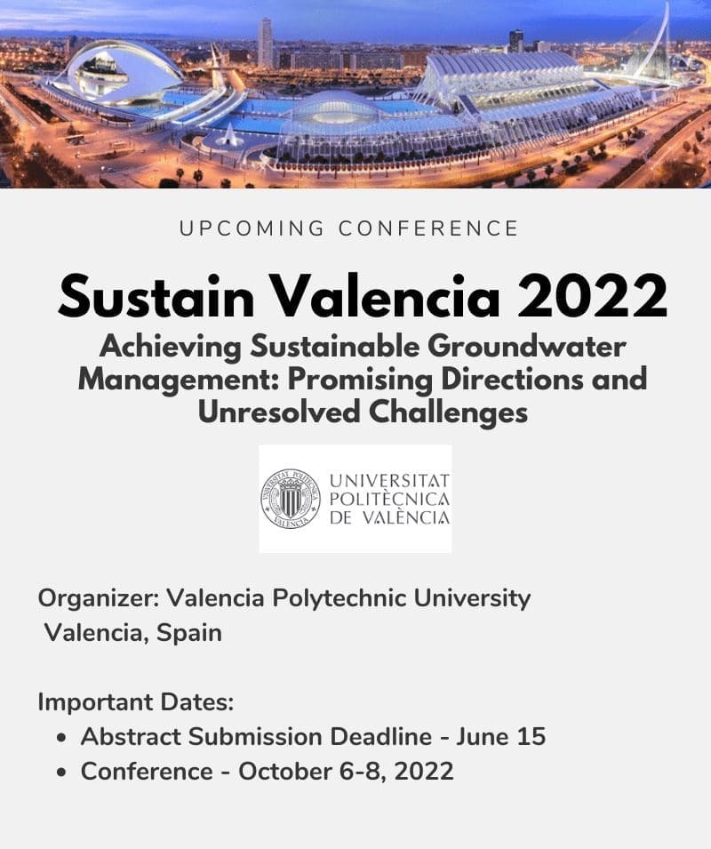 Submission Deadline for Sustain Valencia 2022: Sustainable Groundwater Management